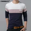 Coodrony T Shirt Erkekler Bahar Sonbahar Uzun Kollu O boyun T Shirt Mark Marka Giyim Moda Patchwork Pamuk Tee Tips LJ200827