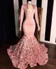 Yeni Geliş Dubai Arapça Allık Pembe Abiye Derin V Yaka 3D Gül Çiçek Artı boyutu Örgün Elbise Akşam Parti Wear vestido de novia