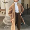 Mode Trend Camel Womens Coat British Style Long Lace Up Warm Wool Jacket High Street Style Winter Outdoor Coat 201221