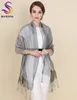 Nova organza elegante, lenço de seda Shawl moda 100% Mulberry Silk Silk Grey fêmea longa lenços longos