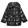 Chicever Black Lace Up Leather Cottont Coat for Women Lapel Lengevevededized Coats女性ファッション服201027