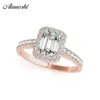 AINUOSHI 925 Sterling Argent Rose Or Couleur Émeraude Cut 3ct Anneaux Femmes Fiançailles Halo Argent Anneaux Cadeaux Princesse Bijoux Y200106