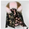 Femmes Hiver Camo Parkas Grand Col De Fourrure De Raton Laveur Manteau À Capuche Outwear 2 en 1 Doublure Amovible Veste D'hiver Marque Style 201127