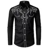 Men Stylish Western Cowboy Shirt Embroidery Slim Fit Casual Long Sleeve Shirts Wedding Party Shirt for Male