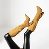 Botas de invierno hasta la rodilla para mujer, tacones plisados, Botas Largas, punta estrecha, zapatos de tacón súper alto para mujer, rojo, talla 34-431