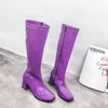 Boots Rimocy Sexy Purple Knee-high Women Patent Leather Long High Square Heel Shoes Woman Autumn Winter Ladies Shoes1