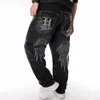 Men Street Dance Hiphop Jeans Fashion Embroidery Black Loose Board Denim Pants Algemene mannelijke rap hiphop jeans plus maat 3046 201111