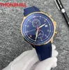 Luxury men japan quartz battery powers movement watch all sub dials working 45MM calendar classic black blue rubber silicone annual explosions highend watches