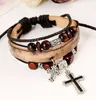 Pulseira multicamada pulseira jóias infinito couro envoltório bracelete mulheres homens couro jesus bracelete cruz