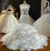 Luxury Mermaid Wedding Dresses Train Strapless Organza Ruffles Crystal Sash Bridal Dress vestido de noiva robe de mariee 2022
