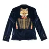 Mode geborduurde blazers voor heren Britse stijl Royal Blue Velvet Gentleman Blazer Elegant Party Prom Jacket