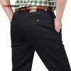夏の男子ビジネスカジュアルブランドストレートパンツ秋の中年綿の黒い仕事ライトウェイトズボンKhaki Long Pants 201128