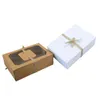 12st Kraft Pappersförpackningslåda med transparent fönster Candy Cake Boxes Bröllopsfestkaka Favor Gåvor Box Baby Shower Decor 211216
