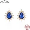 Pendientes de circón para mujer Plata de ley 925 CZ azul profundo Pendientes de botón exquisitos Joyería de boda