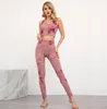 Fiess Dames Yogaset Gym 2-delige bh + naadloze legging Push-upbroek Oefening Gewatteerde training Hardlooppak Sportkleding Atletisch