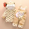 Baby clothes set winter toddler boys girls cartoon cotton thick plus velvet hoodies+bib pants suit for infant baby outfits LJ201223