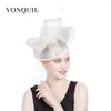 Chapeaux de fête 2021 mode femmes à la main arc Fascinator plume cheveux accessoires adulte mariage fleur épingle à cheveux SYF1991