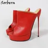 Sorbern Sexy Stilettos 여성 슬리퍼 플랫폼 여성용 여름 신발 여성용 오픈 발가락 슬라이드 숙녀 발 뒤꿈치 12cm 14cm 16cm 18cm 20cm