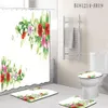 4 pcs / set salle de bain rideau de douche et tapis de toilette tapis anti-dérapant absorbant l'eau tapis de salle de bain antidérapant tapis rose floral T200711