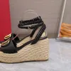 2022 high heeled womens sandals thick bottom light rope woven cross belt fishermans shoes luxury female designer wild wedge comfortable Sandals letter shoes 34-41
