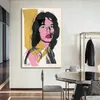 レトロなアンディ・ウォーホルのポスターキャンバス絵画ミックジャガーポートターとプリントリビングルームの家の装飾のための壁の写真