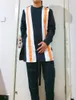 Chemises à col rond Homme Orange / Blanc Bande de tissu Patchwork Tops et pantalons noirs solides sur mesure Ensembles de pantalons pour hommes de la mode africaine 201109