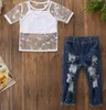 Ragazze del bambino Ananas Vestiti con spalle scoperte Pantaloncini di jeans strappati 2 pezzi Set Abiti per bambini Set Abbigliamento estivo per bambini 6 Disegni BT5892