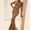 Kleider Silber Sexy V-Ausschnitt Meerjungfrau Ballkleider 2020 Lange Ärmel Afrikanische formelle Abendkleider mit Pailletten Abschlussfeier Kleider Anlass