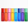 New10ml Packing Bottles Portable Frosted Colorful Thick Glass Roller Essential Oil Perfume Travel Refillable Rollerball Bottle DH6974
