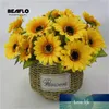 1 Bouquet Artificial Flowers Sunflower Silk Fake Flower with Leaves Flores for DIY Shop Home Garden Wedding Decoration