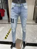 Jeans da uomo di lusso firmati Pantaloni di jeans a gamba sottile grigi dal design lavato di marca Abbigliamento da club di moda Maschile Hip Hop Skinny Bike Bike258l