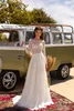 2021 Bohemia Vestidos de casamento mangas compridas Lace apliques vestidos de noiva Custom Made botão Voltar Varrer Train A Linha de Vestido de Noiva