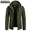 Zogaa бренд тонкий мужской куртка армии зеленый военный широкосуточный пальто повседневная хлопчатобумажная ветровка с капюшоном печенье пальто мужской 201116