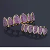 جديد مخصص مخصص للهيب هوب الأسنان جائزة Grillz Caps Micro Pave Fuchsia cubic Zirconia Top Bottom Grills for Christmas Gift Women 7232698