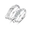 Armure Réglable Bague En Diamant Ouvert Argent couple fiançailles alliances pour hommes femmes mode bijoux cadeau