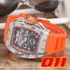 2022 A21j Automatic Mens Watch Steel Case Dimaonds Bezel Big Date Black Skeleton Dial Orange Rubber Strap Super Edition 7 Styles Puretime01 SG-d4