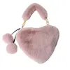 Novas Mulheres Inverno Faux Fur Bandbag Lady Heart Forma Forma Bolsas de Pelúcia Feminina Moda Phone Phone Gift Gift Kawaii Party sacolas