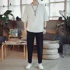 (Shirt + trousers) summer men shirt Cotton and linen shirts half sleeve men's casual shirts men A set of clothes M-5XL TZ02 G1222