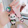 Gullig tecknad panda keychain silikon nyckelkedjor för kvinnor 3d djur nyckelringar charm bil nyckel hållare väska ornament gåvor