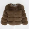 OFTBUY Veste D'hiver Femmes Manteau De Fourrure Réel Naturel Grand Fluffy Fourrure De Renard Survêtement Streetwear Épais Chaud Trois Quarts Manches 201103