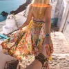 女性ボヘミアンボー衣装サマーカジュアルビーチドレスプラスサイズセクシーストラップ花柄フラワールーズホリデーロングマキシドレスT190608