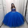 2020 Classic Azul Doce 16 Vestidos Strapless Renestones Frisado Corset Voltar Quinceanera Vestido Para Mulheres Plus Size Vestidos formais Prom Festa