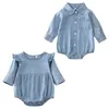 0-18M nouveau-né enfant bébé garçon fille vêtements à manches longues Denim barboteuse décontracté plaine corps haut Sunsuit nouveau-né mignon doux tenue G1221