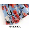 Kpytomoa Mulheres doces moda impressão floral com babados de babados de bagunça vintage traseira lateral elástica camisas femininas blusas tops chic lj200812