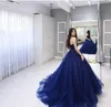 2020 Sweetheart Neck Ball Gown Prom Quinceanera Dress Vintage Navy Blue Lace Applique Formal Party Sweet 15 Party Dresses