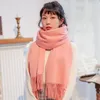 Scarves Vinter 100% ullduk för kvinnor Tjockta varma sjalar och wraps Foulard Femme Solid Rosa Cashmere Echarpe1