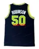 Aangepaste retro David # Robinson Basketball Jersey Heren gestikt Witblauw Any maat 2xs-5xl Naam en nummer