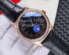 Horloges Men Rhinestone Diamond Bezel Rose Gold Mechanical 2813 Watch Men039s Cellini 50535 Leather Blue Email Moon Display 506485617