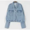 Femmes Automne Court Denim Veste Manteau Large Manchette Conception À Manches Longues Femme Casual Surdimensionné Survêtement Manteaux Vestes Denim Top 201029