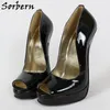 Sorbern Sexy Women High Heels Pumps 18Cm Platform Open Toe Slip On Genuine Leather 2020 Shoe Customized 20Cm 22Cm Shoes